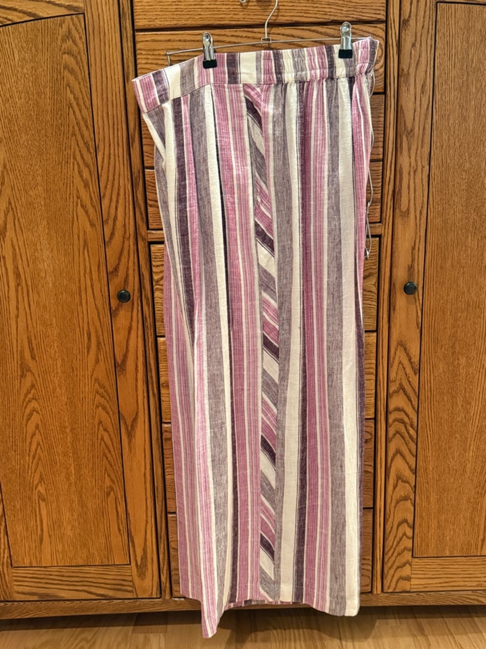 Striped Straight Leg Trousers in Mauve and Cream